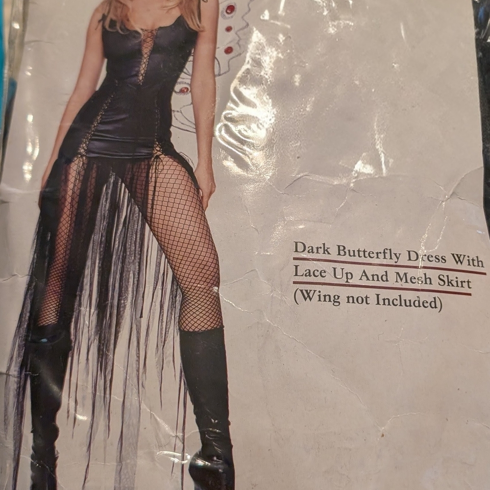 Dark Butterfly Dress with Lace Up and Mesh Skirt